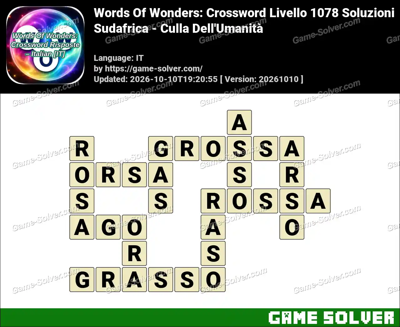 Words Of Wonders: Crossword Livello 1078 Soluzioni – Sudafrica – Culla Dell’Umanità